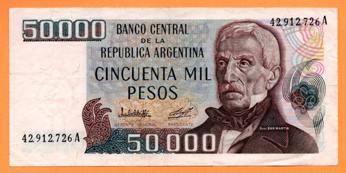Billete 50000 Pesos Ley, Bottero 2498, Año 1980 Mb