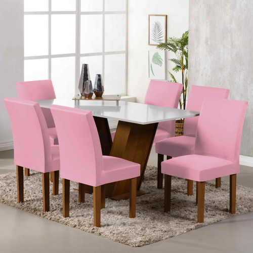 2 Capas Cadeira De Jantar Avulsa Em Malha Super Resistente Cor Rosa Desenho Do Tecido Lisa