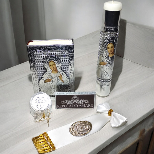 Kit Primera Comunión Biblia Vela Repujado Niño Pc30aa1