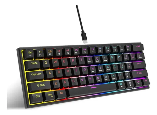 Teclado Gamer Mecânico Switch Azul 60% Com Fio Usb Rgb Kunp Preto Po