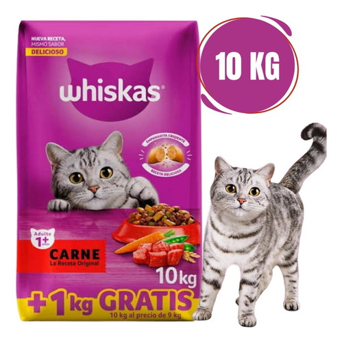Whiskas Alimento Para Gatos Carne Receta 9kg + 1kg