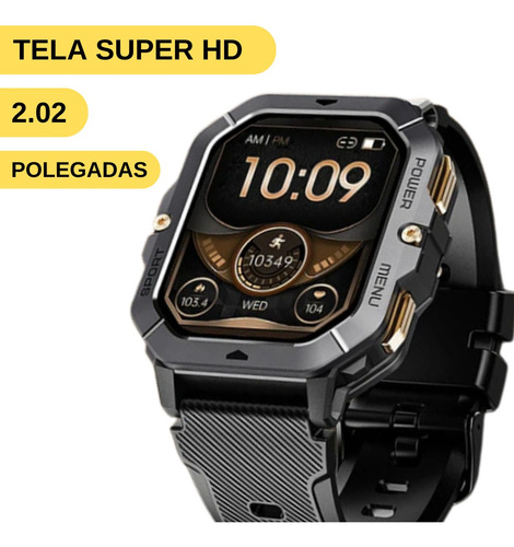 Smartwhatch Carbn New Spárk X Tela 2,02 Chamadas Preto Militar Mesh Preto Cinza-escuro