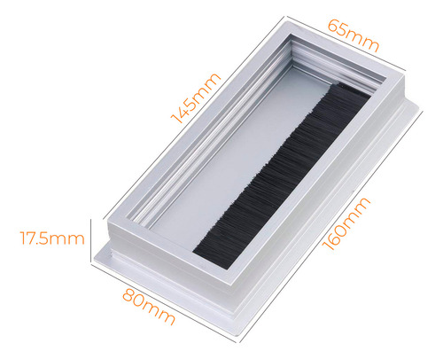 Pasacables Organizador Inomax Im4192 Para Escritorio, Plateado, 160x80 Mm, Encastrable Con Tapa Y Cepillo