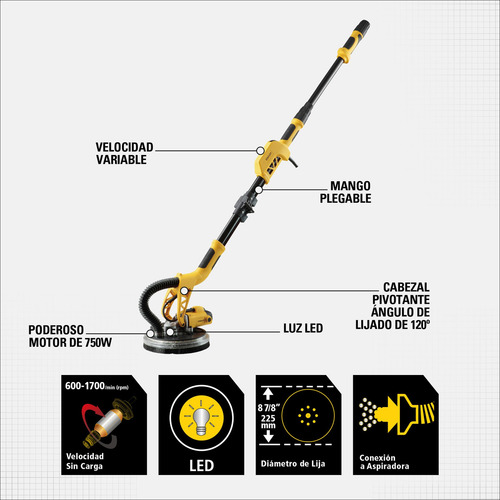Lijadora De Pared Y Techo 750w Stanley Sw75-b2c Color Amarillo