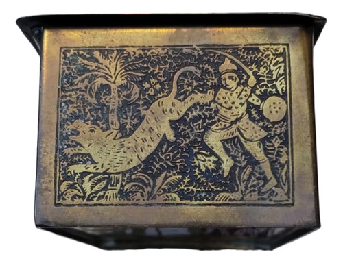 Caixa Antiga Bronze Porta Jóias Cenas Caçada Oriental #av (Usado)