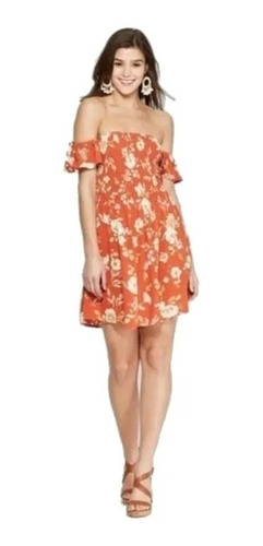 Vestido Floral Escote Fruncido Mujer Talla M / 34-35 Mx