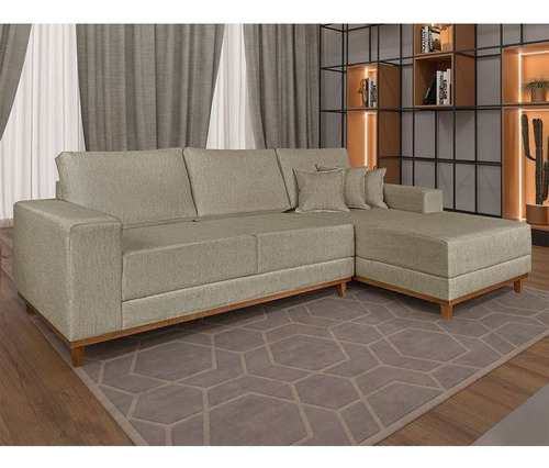Sofá 4 Lugares Mônaco Com Chaise Direito Linho Bege
