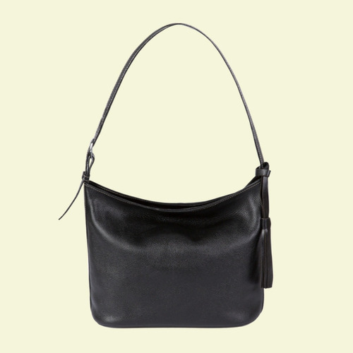 Bolsa Hobo Feminina Ombro Couro Legítimo Alice Moderna Cor Preto