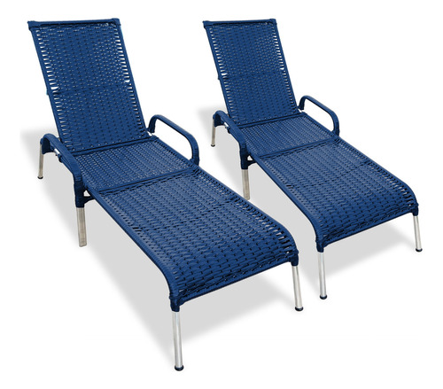 Kit 2 Cadeiras Reclináveis Alumínio, Jardim, Piscina Madrid Cor Azul