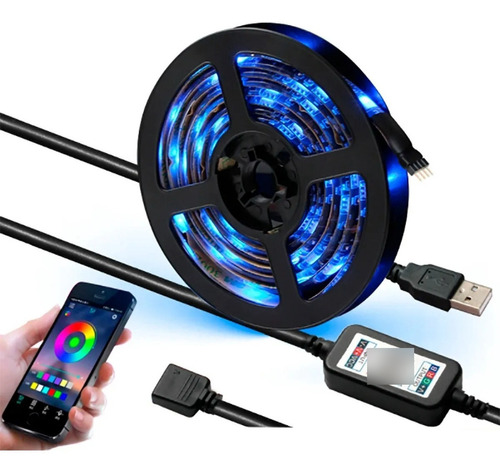 Fita Led Rgb Bluetooth 2m Usb 5v Decoração Ritmo Musical Tv 