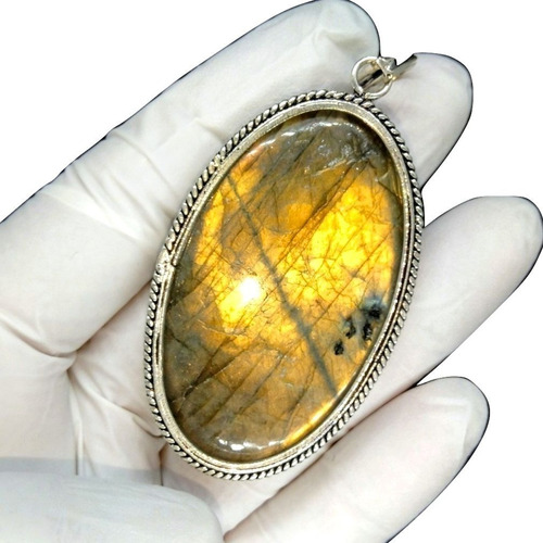 Colgante Labradorita Dorada- Plata 925 Chapado + Envío #1126