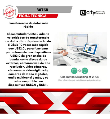 Hub Para Compartir 4 Puertos Usb 3.0 A 2 Pc S / 30768