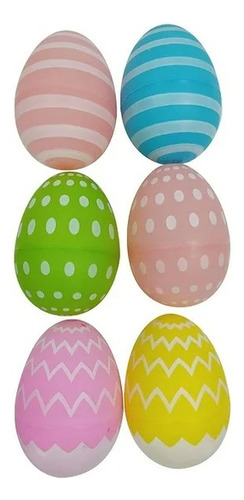 6 Huevos De Plástico Pascua De Rayas Y Bolitas