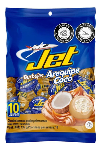 Chocolatina Jet Burbujas Arequipe Coco 10 Unidades