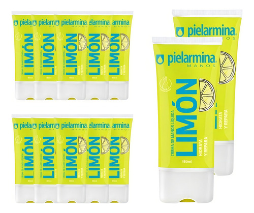 12 Cremas De Manos Pielarmina Líquida De Limón 160 Grs