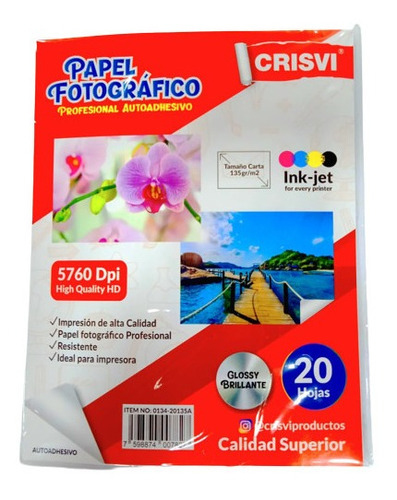 Papel Autoadhesivo Fotografico 135gr Tamaño Carta Crisvi 