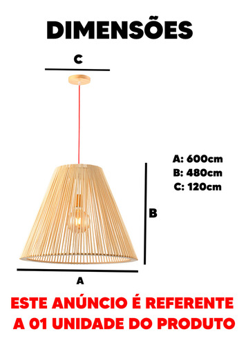 Luminaria Pendente Led Oka Cone 60cm 4w 2400k E27 Mad Deluxe Estrutura Madeira 127/220V