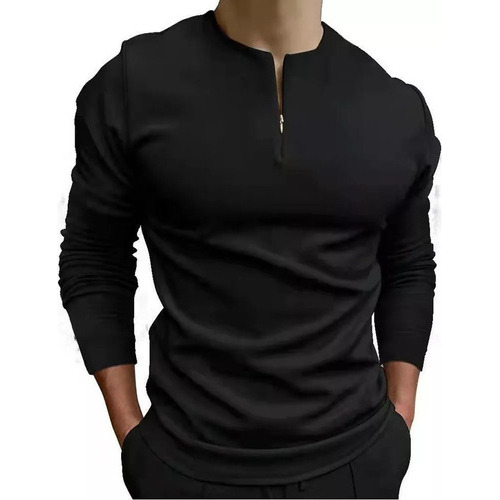 Camisa Polo Masculina Con Cremallera Negra Cinza Blusa Manga