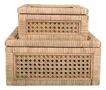 Comprar Cajas Decorativas Cuadradas De Ratán Y Madera Juego 2 Tamaño