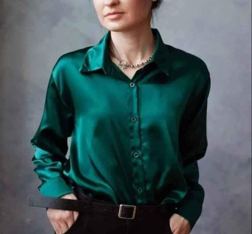 Blusas De Satín Licrado Cede Color Celeste Envío Gratis