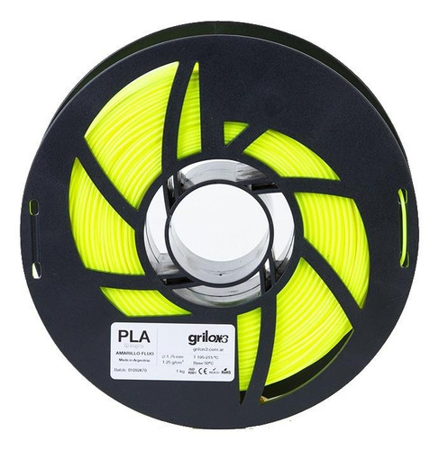 Filamento 3D PLA Grilon3 de 1.75mm e 1kg amarelo fluor