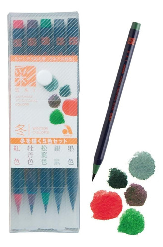 Akashiya Fude Brush Pen Sai, Juego 5 Colores Invierno