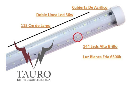 Imagen 3 de 4 de 10 Regleta Tubo Doble Led Base Integrada Blanca 36w Oferta