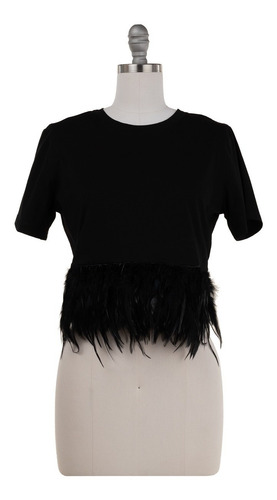 Imagen 2 de 7 de Blusa Basica Plumas Chandal Cuello Redondo Stretch Chic.