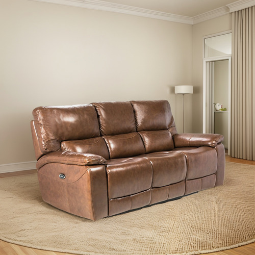 Rosen Sofá Reclinable Poch Cuero Tabaco 3 Cuerpos