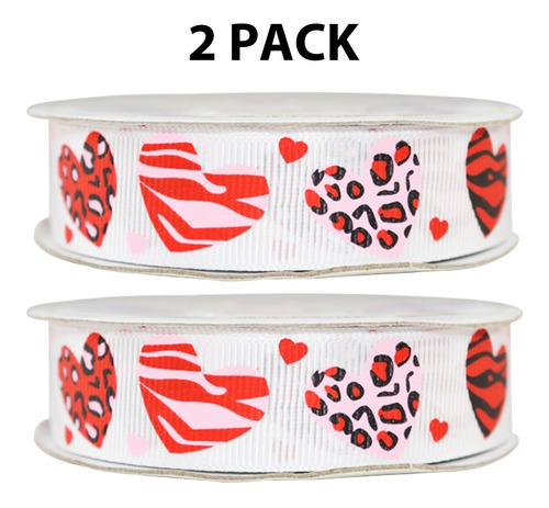 Imagen 1 de 3 de Listón Popotillo Estampado De Corazones,2 Piezas, Bca
