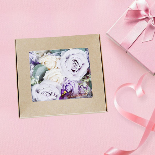 Caja De Flores Artificiales Diy Realista Con Tallos Morados