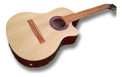 Guitarra Electrocriolla Con Corte Calibrada Incluye Funda Natural