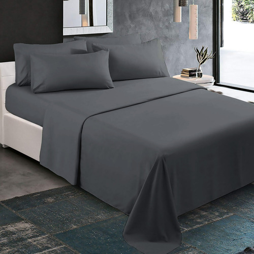 Oh! Sheets Juego De Sabanas Microfibra 7 Piezas King Size Gris Liso