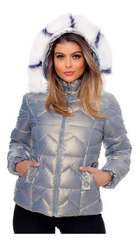 Jaqueta Bobojaco Puff Feminina Nylon Puffer Forrada E Capuz 