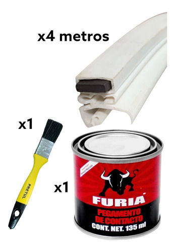 Imagen 2 de 10 de Kit 4m Empaque Refrig. Ceja Corta C/iman 9.3 Adhesivo Brocha