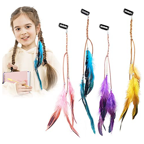 4pcs Clips De Pelo De Plumas, Clip De Extensión De Jq4yz