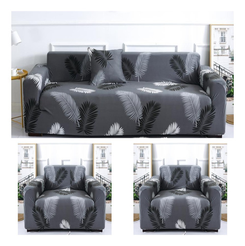 Funda Para Sillón 3+1+1 Juego De 3 Fundas Elastica Gris Palm