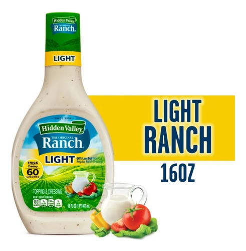 Aderezo Ranch Hidden Valley Ranch 473 Ml, Light Sin Gluten