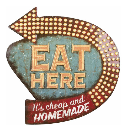 Letrero Decorativo De Pared Vintage Texto Eat Here