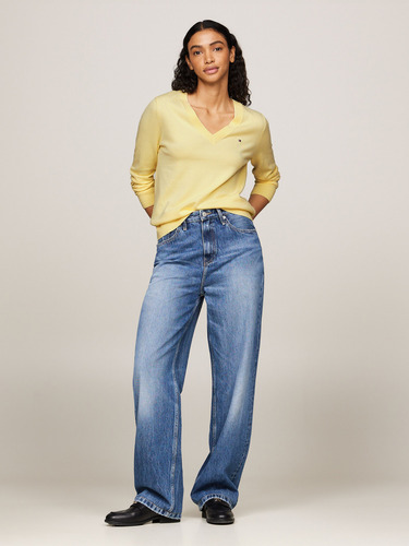 Sweater Solid Con Cuello En V Amarillo Tommy Hilfiger