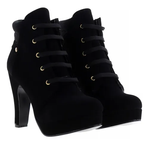 Botines Mujer Tac n Alto Moda Agujetas Erez Negro Cuotas sin inter s