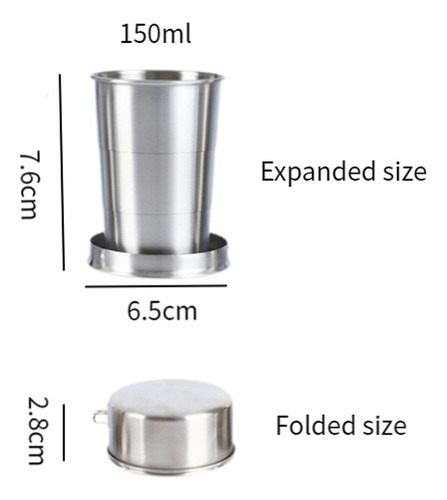 2 Taza Plegable Taza Portátil De Acero 150ml 6,5 Cm X 7,6