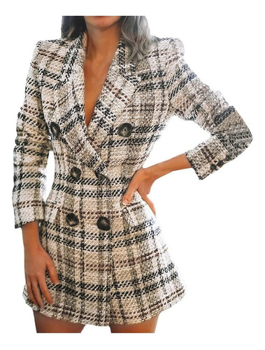 Chaqueta De Tweed A Cuadros Con Doble Botonadura 2024