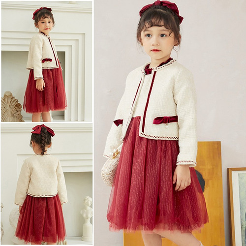 Vestido De Otoño Para Niña, Abrigo De 2 Piezas, Elegante, Ci