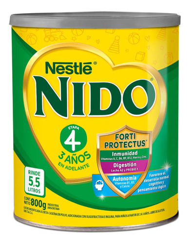 Nido 4 Prebio3 leche en polvo lata x 800g Nestlé	