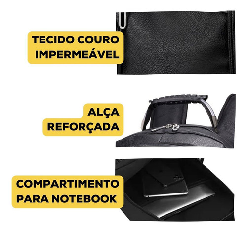 Mochila Costas Notebook Couro Pu Executiva Multifuncional Reforçada Cabo De Aço