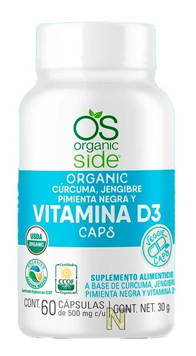 Vitamina D3 Con Cúrcuma, Jengibre Y Pimienta Organic Side