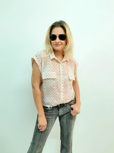 Blusa Complot 42 Creppe Estampado Lunares Mangas Cortas