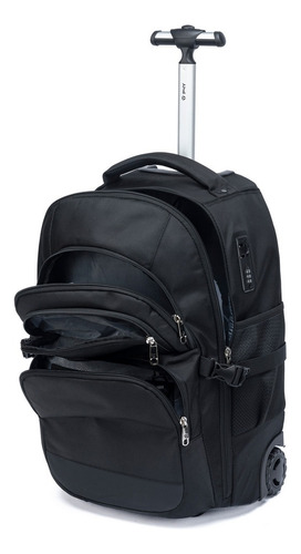 Mochila Executiva De Rodinhas Reforçada Notebook Trabalho Cor Preto Desenho Do Tecido Liso
