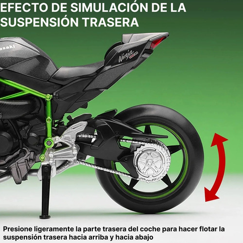 Kawaski H2r Moto Juguete Modelo Luz Sonido Escala Base 1:12 Color Negro Y Verde